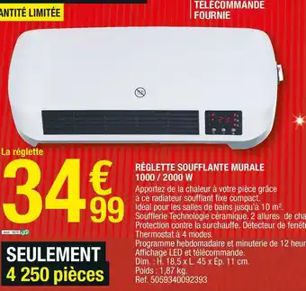 Brico Dépôt Réglette soufflante murale 1000 / 2000 w offre