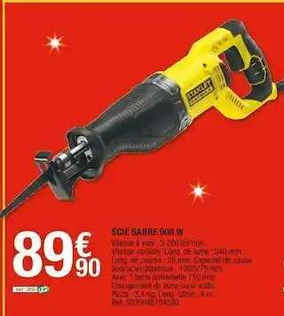 Brico Dépôt Stanley scie sabre 900 w offre