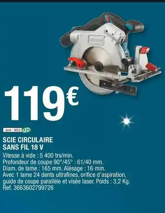 Brico Dépôt Scie circulaire sans fil 18 v offre