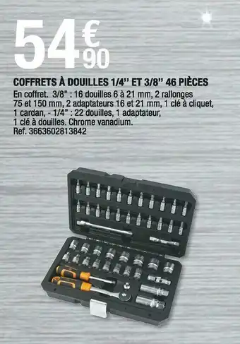 Brico Dépôt Magnusson coffrets à douilles 1/4’’ et 3/8’’ 46 pièces offre