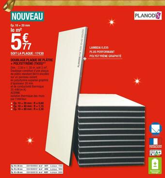 Brico Dépôt Doublage plaque de plâtre + polystyrène (th35) offre