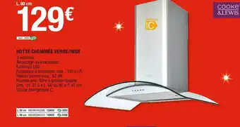 Brico Dépôt Cooke & lewis hotte cheminée verre/inox offre