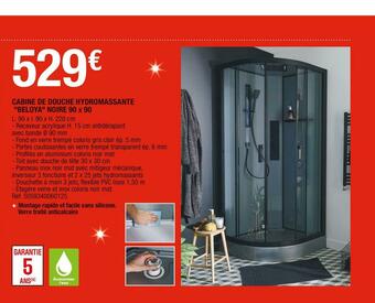 Brico Dépôt Cabine de douche hydromassante beloya noire 90 x 90 offre