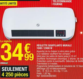 Brico Dépôt Réglette soufflante murale 1000 / 2000 w offre