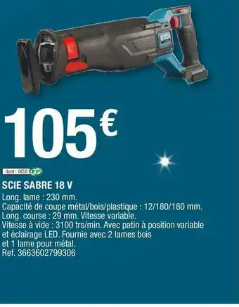 Brico Dépôt Erbauer scie sabre 18 v offre