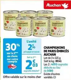 Auchan Auchan - champignons de paris émincés offre