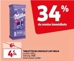 Auchan Milka - tablettes de chocolat lait offre