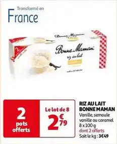 Auchan Bonne maman - riz au lait offre