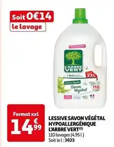 Auchan L'arbre vert - lessive savon végétal hypoallergénique offre