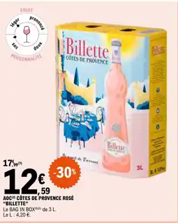 E.Leclerc AOC(²) CÔTES DE PROVENCE ROSÉ "BILLETTE" offre
