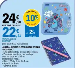 E.Leclerc JOURNAL INTIME ÉLECTRONIQUE STITCH "LEXIBOOK" offre