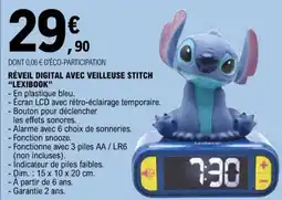 E.Leclerc RÉVEIL DIGITAL AVEC VEILLEUSE STITCH "LEXIBOOK" offre