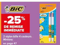Carrefour 2 stylos-bille 4 couleurs Minions offre