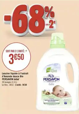 Géant Casino Lessive liquide à l'extrait d'Amande douce Bio PERSAVON bébé offre