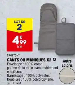 ALDI CROFTON GANTS OU MANIQUES X2 offre