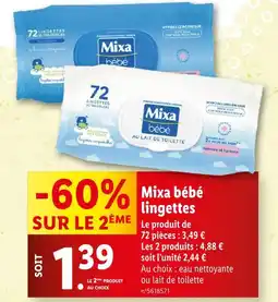 Lidl Mixa Mixa bébé lingettes offre