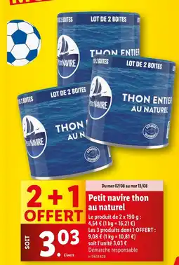 Lidl PETIT NAVIRE thon au naturel offre