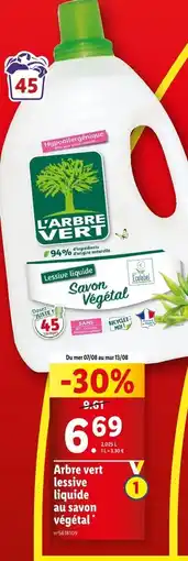 Lidl Arbre vert Lessive liquide au savon végétal offre