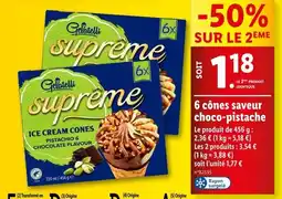 Lidl Gelatelli 6 cônes saveur choco-pistache offre