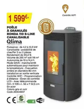 Bricomarché Poêle à Granulés Ronda 110 S-line Canalisable Qlima offre