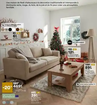 BUT étagère Shelvy L.23 Cm, Canapé 3 Places Luki, Tapis Sledy Fausse Fourrure 120 X 170 Cm, Statue Casse Noisette H. 38 Cm, Table offre