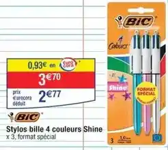 Cora x Carrefour Bic - stylos bille 4 couleurs shine offre