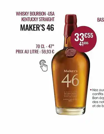 Nicolas Whisky Bourbon - Usa Kentucky Straight Maker's 46 offre