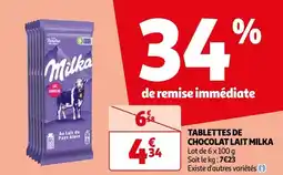 Auchan TABLETTES DE CHOCOLAT LAIT MILKA offre