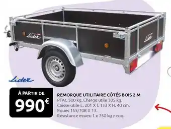 Rural Master REMORQUE UTILITAIRE CÔTÉS BOIS 2 M offre