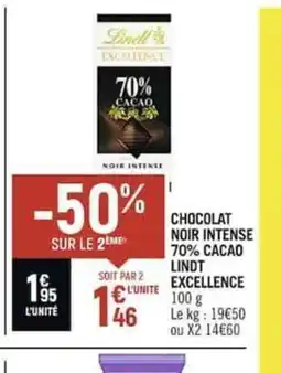 Spar CHOCOLAT NOIR INTENSE 70% CACAO LINDT EXCELLENCE offre