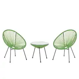 Jardiland Set de Salon ou Jardin 2 Chaises Fauteuils Type Spaghetti et Petite Table Basse en Rotin PE Vert et Acier Noir Design Industr offre