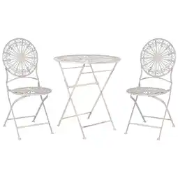 Jardiland Ensemble de Bistrot Blanc Cassé en Métal Revêtu de Poudre Résistant aux UV Table et 2 Chaises Pliables de Style Rétro Balcon offre