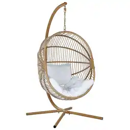 Jardiland Fauteuil Suspendu Beige en Polyrotin et Métal Support Debout pour Intérieur et Extérieur Tressé en Forme d'Œuf Style Boho offre