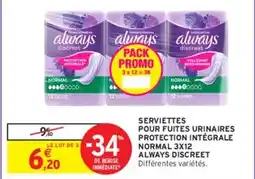 Intermarché Always - serviettes pour fuites urinaires protection intégrale normal offre