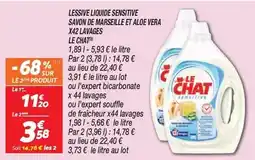 Netto La queue du chat - lessive liquide sensitive savon de marseille et aloe vera x42 lavages offre