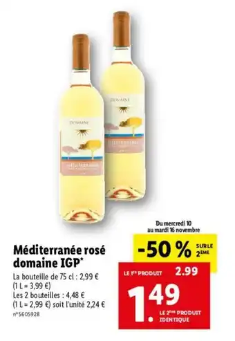 Lidl Méditerranée rosé domaine IGP offre