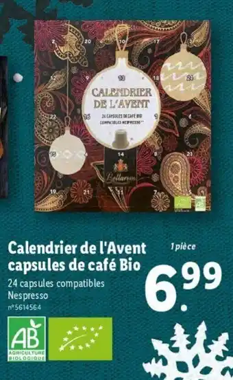 Lidl Calendrier de l'avent capsules de café bio offre