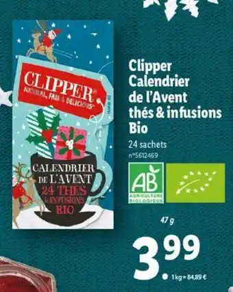 Lidl Clipper calendrier de l'avent thés & infusions bio offre