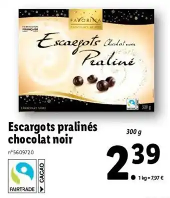 Lidl Escargots pralinés chocolat noir offre