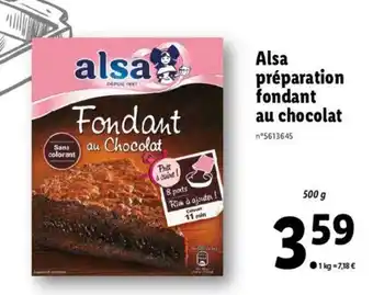 Lidl Alsa préparation fondant au chocolat offre