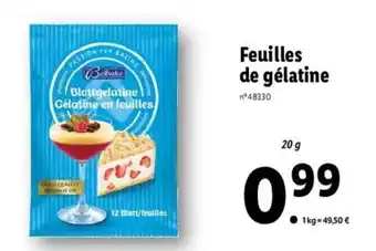Lidl Feuilles de gélatine offre