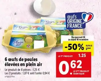 Lidl 6 œufs de poules élevées en plein air offre