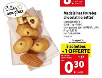 Lidl Madeleines fourrées chocolat noisettes offre