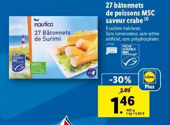 Lidl 27 Bâtonnets de poissons MSC saveur crabe offre