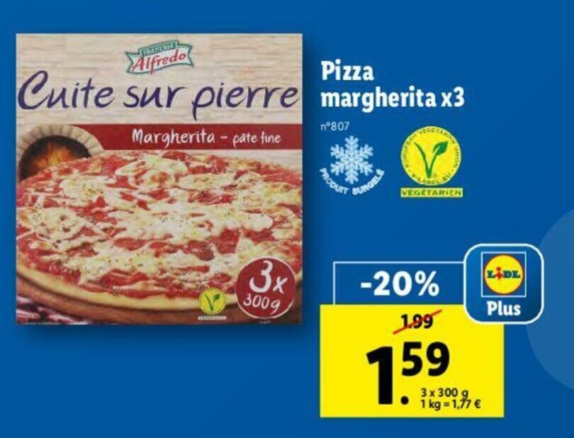 Promo Pizza margherita x3 chez Lidl