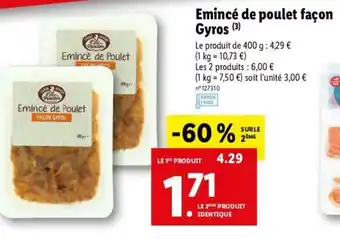 Lidl Emincé de poulet façon gyros offre