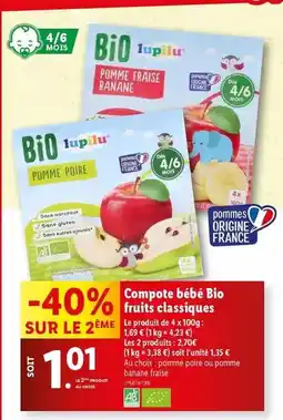 Lidl Lupilu - compote bébé bio fruits classiques offre