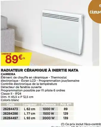 Bricomarché Radiateur ceramique à Inertie Nata offre