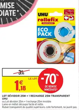 Intermarché LOT DÉVIDOIR 25M + 1 RECHARGE 25M TRANSPARENT UHU offre