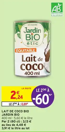 Intermarché Hyper LAIT DE COCO BIO JARDIN BIO offre